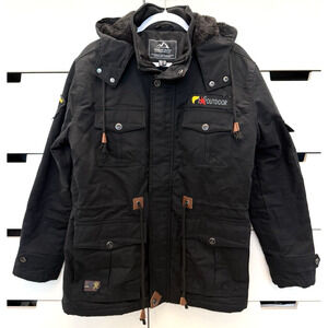 Tacvasen Tactical Outdoor Heavy Duty Hooded Fleece Lining Black Jacket-Sz. Small